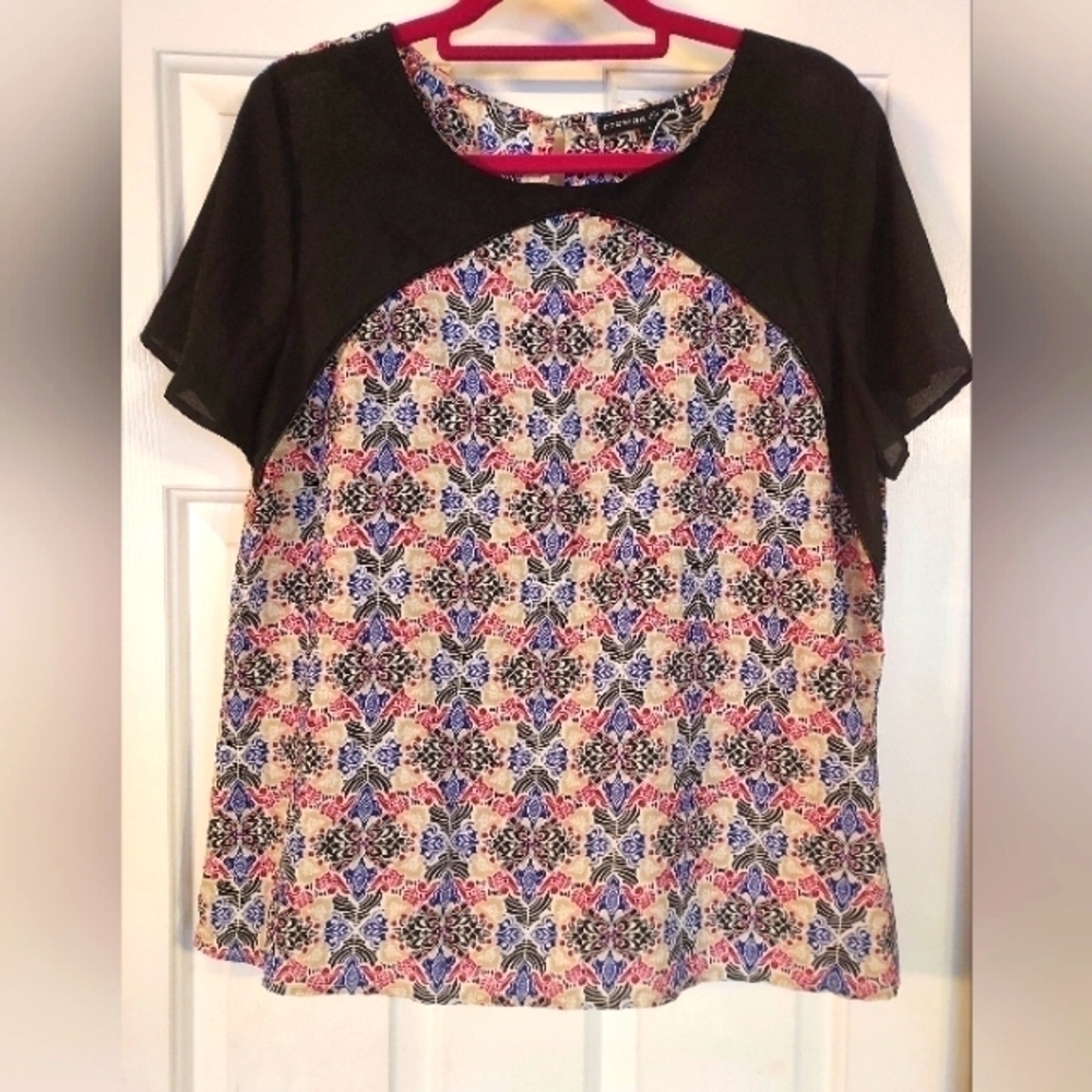 PRESTON & York Women's Cap Sleeve Multicolor Top Shirt Size L.